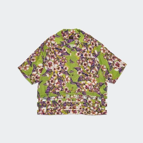 Silk Rayon Cotton-Flower WINDOWPANE Aloha - Light Green Workwear Style Monochrome Palette