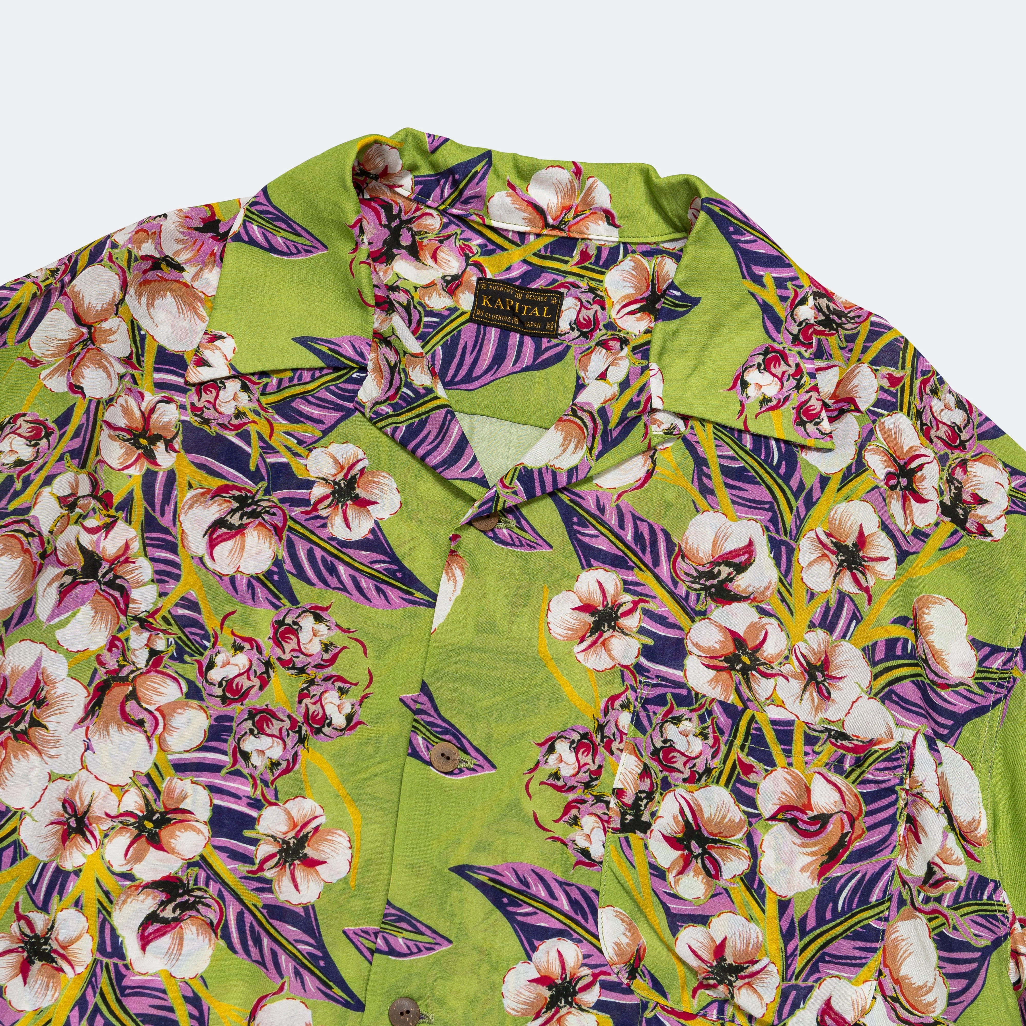 Striped Design Silk Rayon Cotton-Flower WINDOWPANE Aloha - Light Green