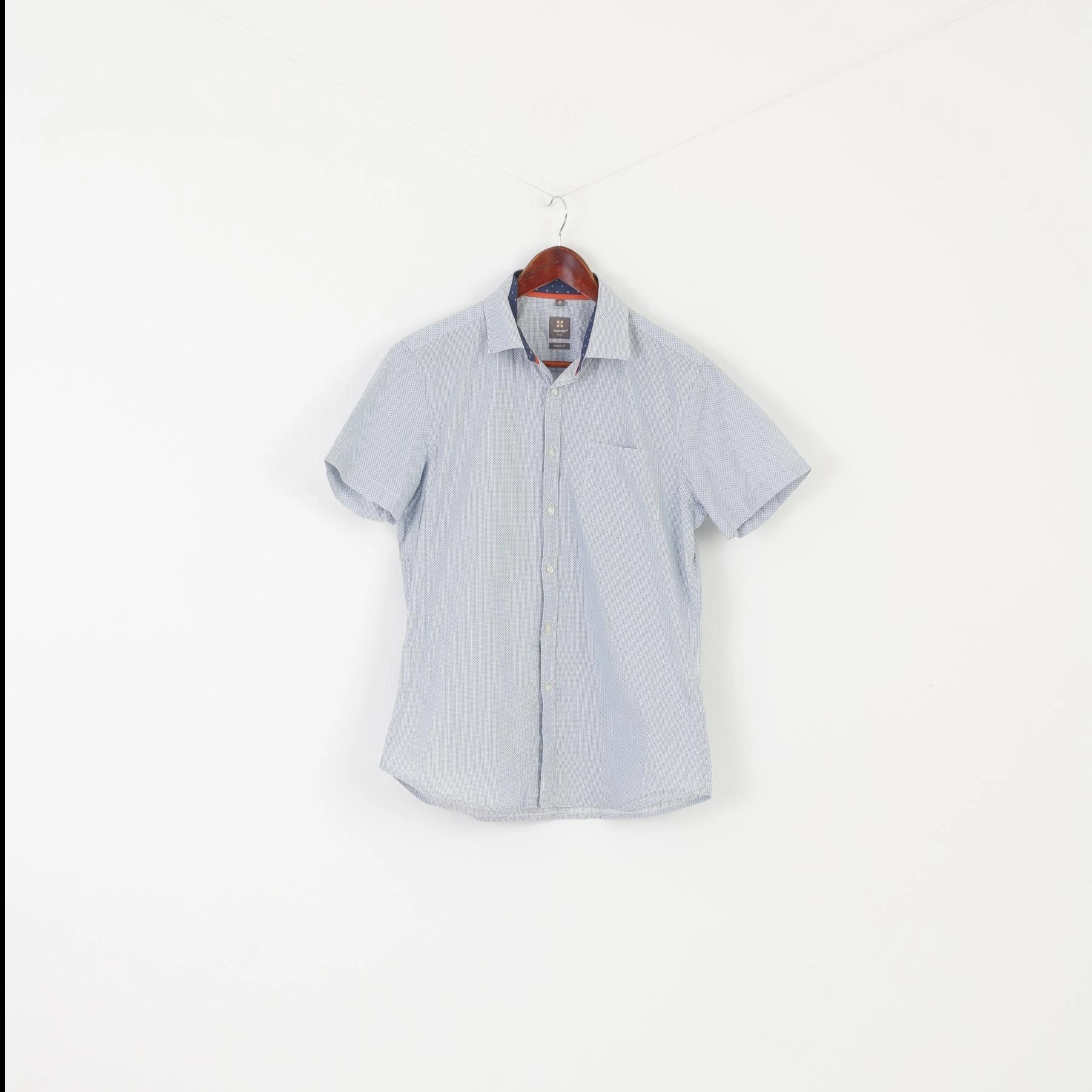 Dynamic Design Indoor Comfort Manor Men M Casual Shirt Blue Dots Cotton Vintage Short Sleeve Top