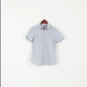 Dynamic Design Indoor Comfort Manor Men M Casual Shirt Blue Dots Cotton Vintage Short Sleeve Top