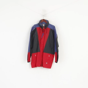 Contacts K-Way International Men L Jacket Black Red Vintage Nylon Hidded Hood Outdoor Top