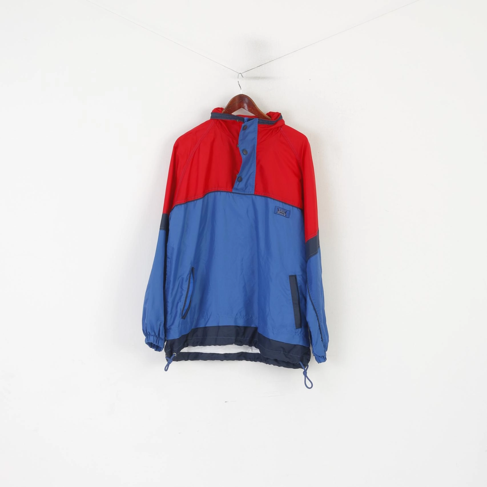 Marcel Clair Men L Pullover Jacket Blue Red Nylon CUP '66 Vintage Hidden Hood Top Laser Cut Vents Elegant