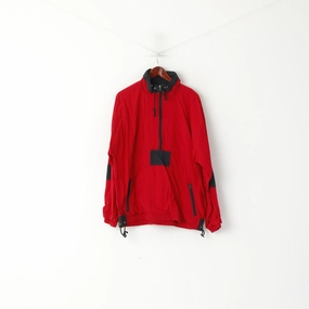 Marcel Clair Men M Pullover Jacket Red Nylon Vintage Festival Zip Neck Top All-Season Outerwear