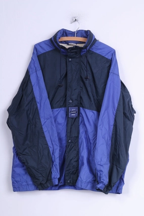 Marcel Clair Mens XL Jacket Blue Retro Nylon Hidden Hood Rain Coat Warm Layer Ability