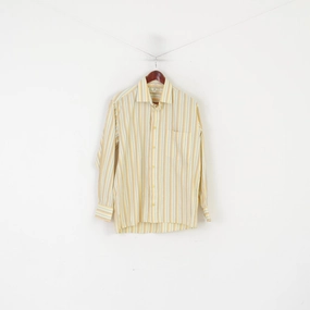 Wrinkle-Resistant Social Meetup Marconi Collection Men 40 176/182 M Casual Shirt Striped Yellow Cotton Long Sleeve Top