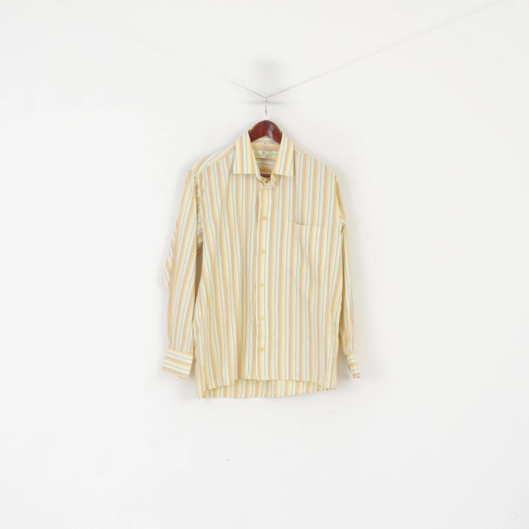 Wrinkle-Resistant Social Meetup Marconi Collection Men 40 176/182 M Casual Shirt Striped Yellow Cotton Long Sleeve Top
