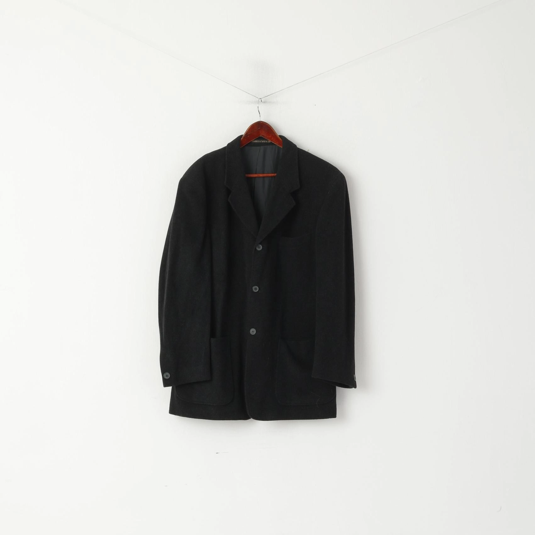 Marks & Spencer Men 42 M Jacket Chharcoal Wool Rich Classic Single Breasted Coat Outerwear Seamless construction