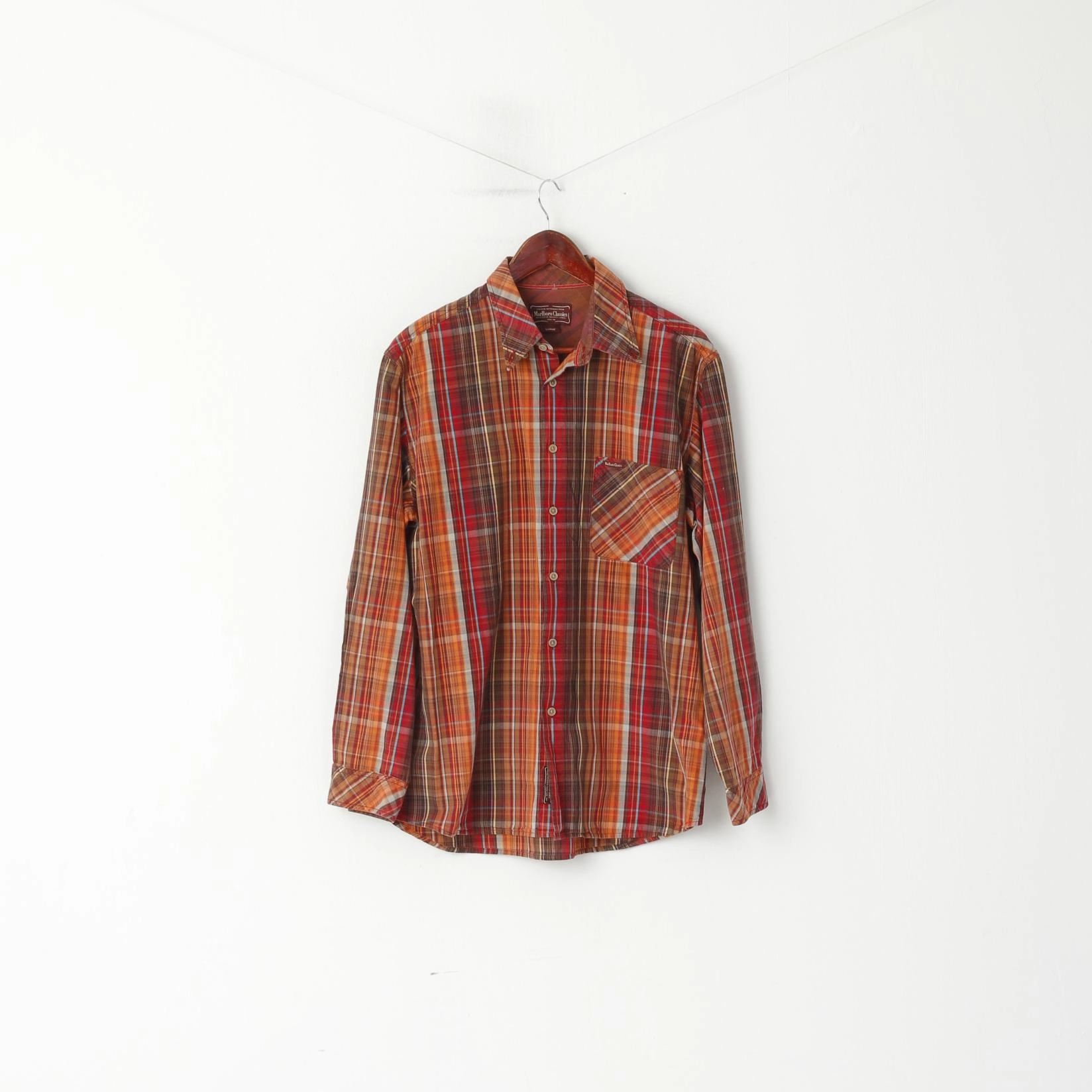 Marlboro Classics Men L Casual Shirt Red Multi Check Vintage Cotton  Outdoor Long Sleeve Top Timeless Classic