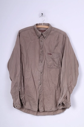 Custom Fit Marlboro Classsics Mens L Casual Shirt Light Brown Cotton Button Down Collar