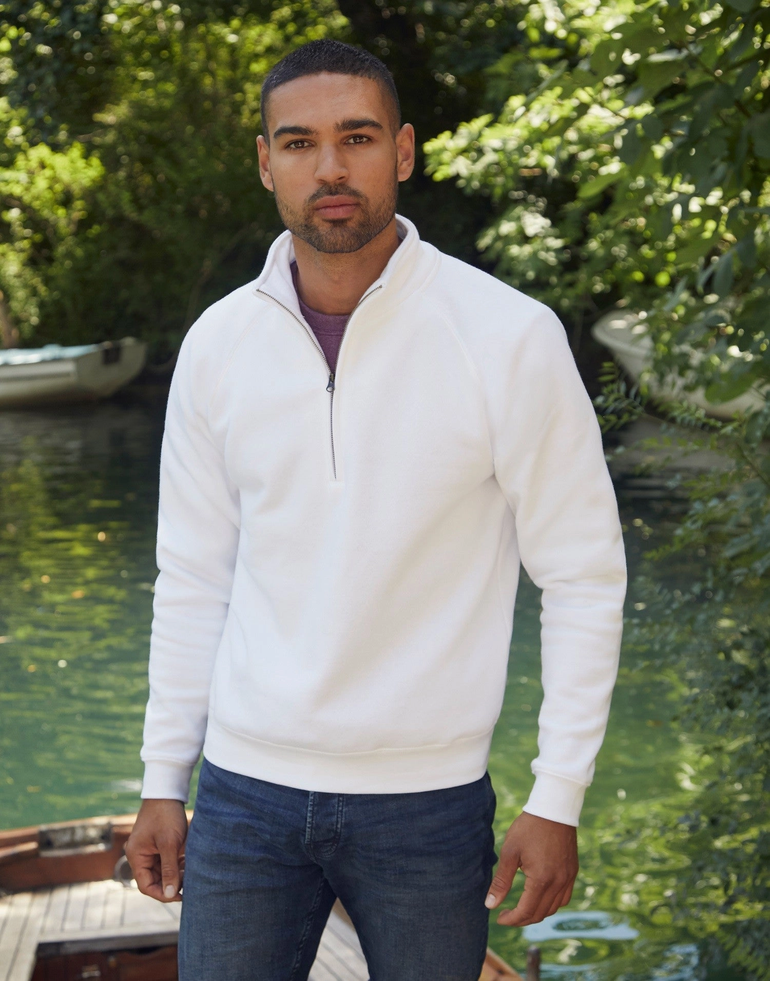 Premium Zip Neck Sweat | BOTTLE GREEN Cozy Outfit