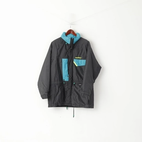 Floss Layered Look Karrimor Men M Jacket Grey Cyclone Nylon Padded Full Zipper Vintage Hidden Hood Top