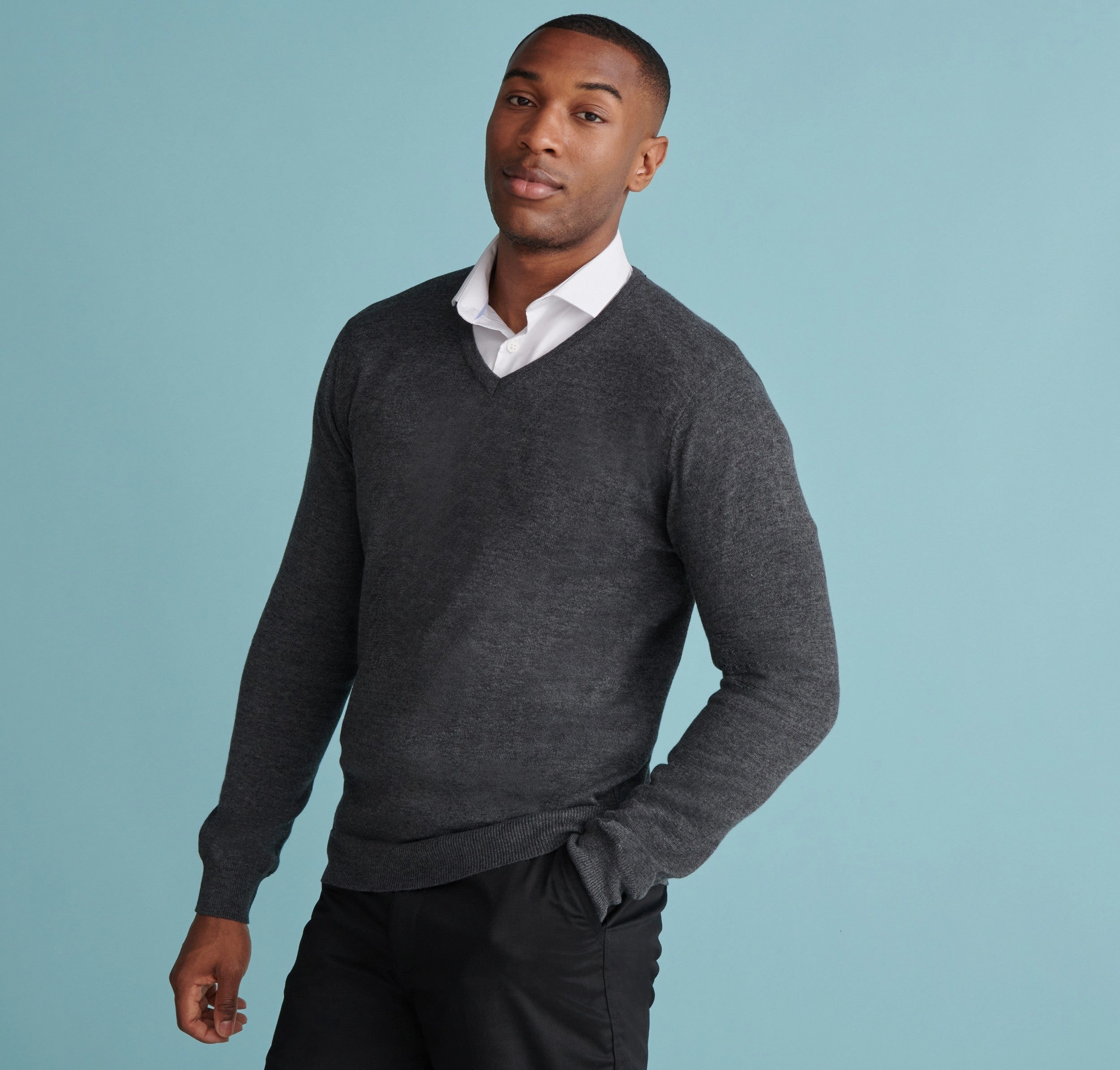 Mens Lightweight V-Neck Jumper | BLACK All-Season Wear