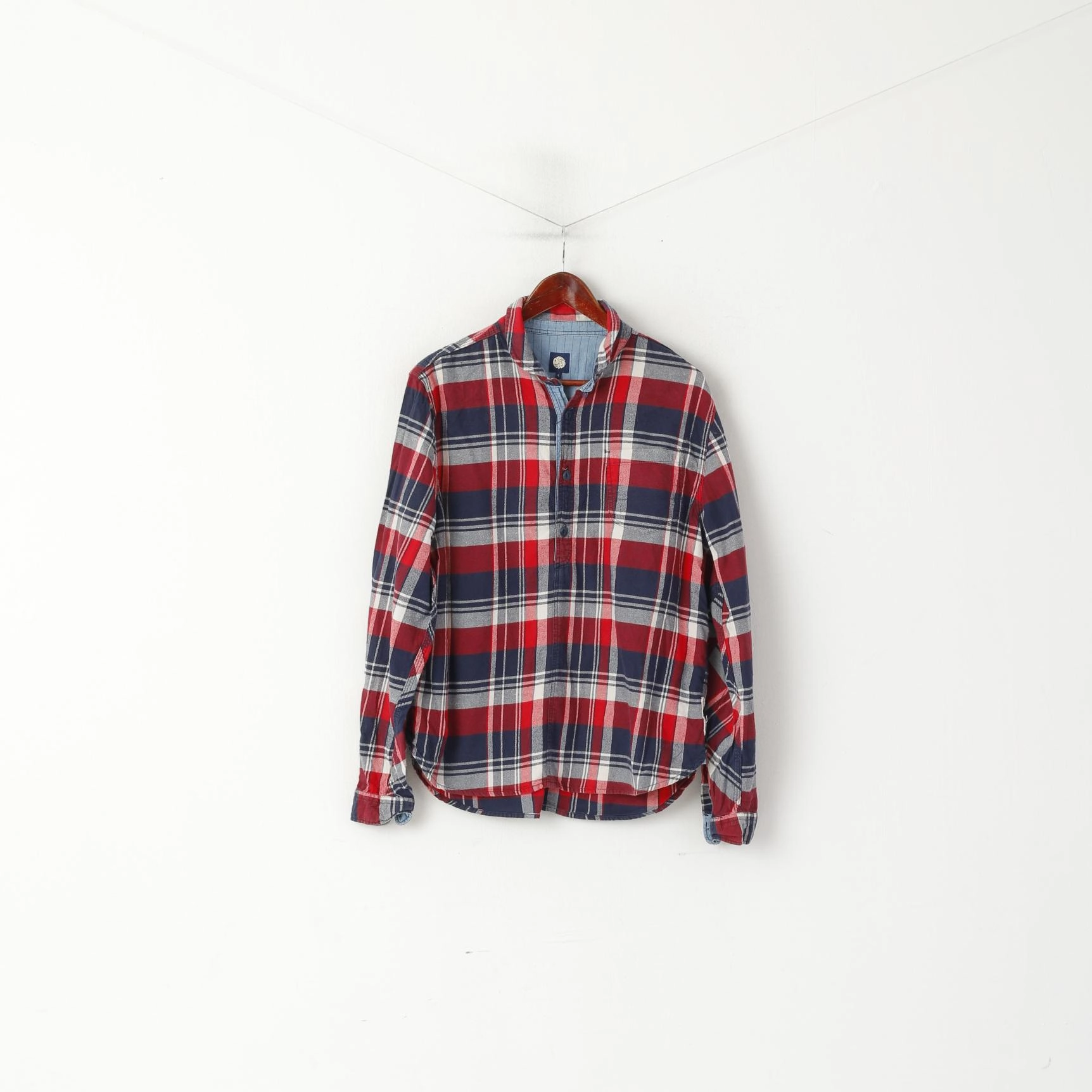 Eye-Catching Pattern Pretty Green Men L Casual Shirt Red Check Pullover Cotton Long Sleeve Top