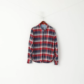 Eye-Catching Pattern Pretty Green Men L Casual Shirt Red Check Pullover Cotton Long Sleeve Top
