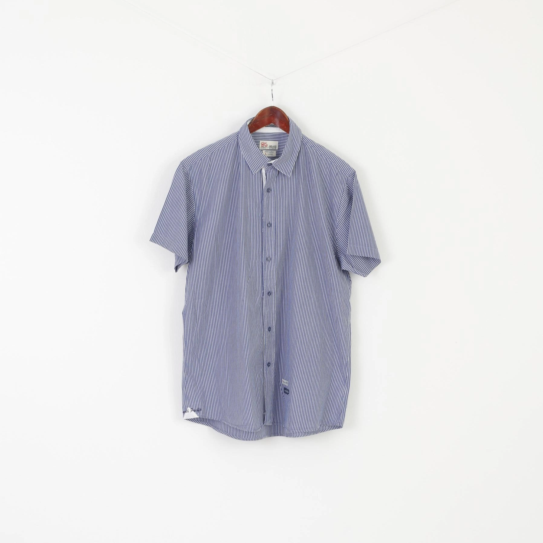 Milano Italy Men L Casual Shirt Striped Cotton Vintage Short Sleeve Top Weekend Casual Striped Design