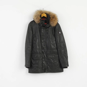 Hold Milestone Men 52 L Jacket Black Cotton Wax Parka Winter Full Zipper Top