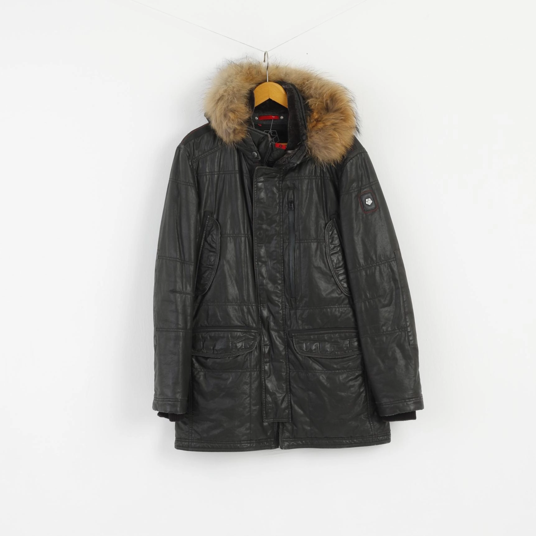 Hold Milestone Men 52 L Jacket Black Cotton Wax Parka Winter Full Zipper Top