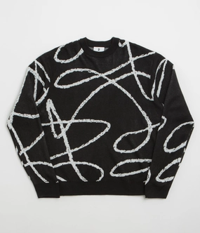 Active Wearable Poetic Collective Doodle Jacquard Knitted Crewneck Sweatshirt - Black