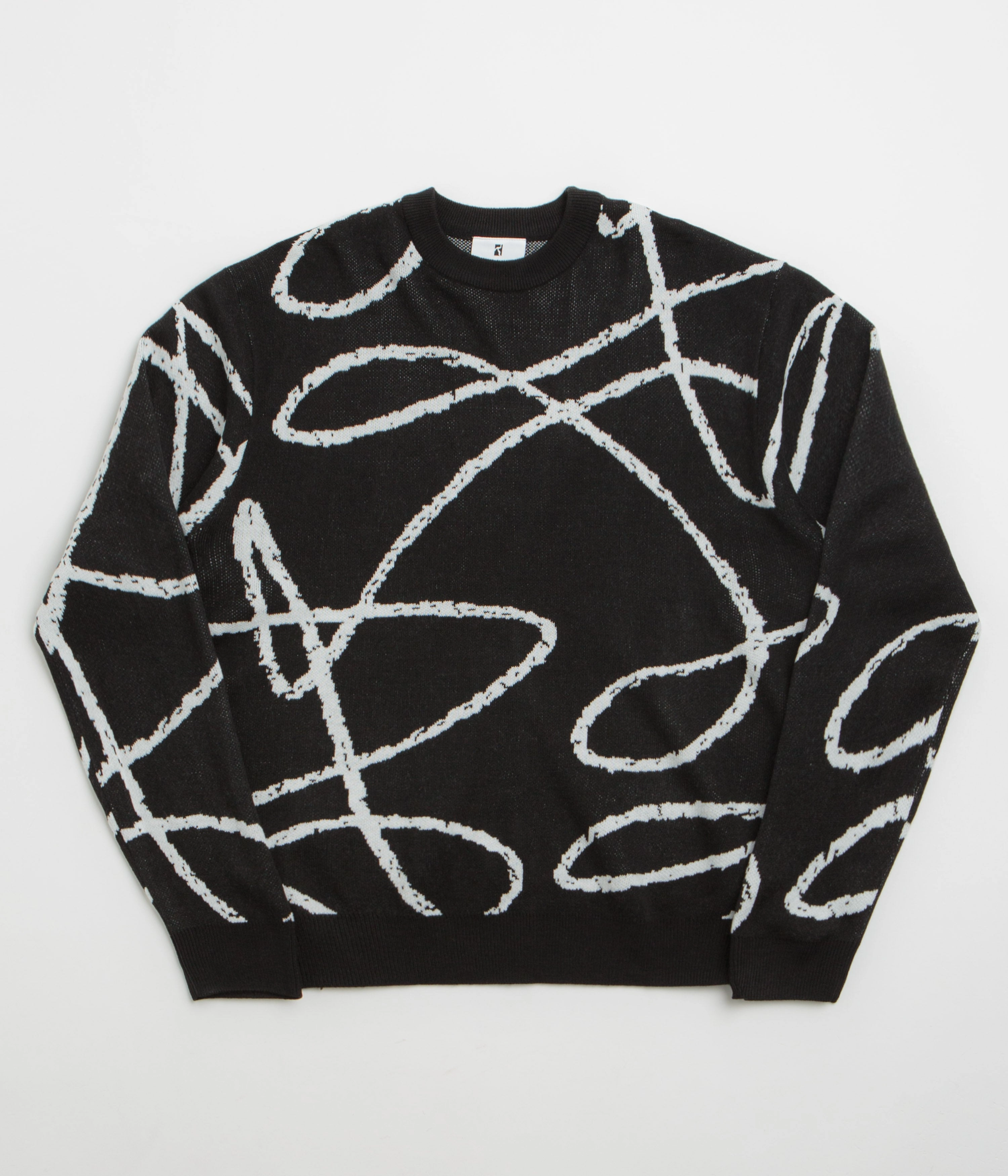 Active Wearable Poetic Collective Doodle Jacquard Knitted Crewneck Sweatshirt - Black