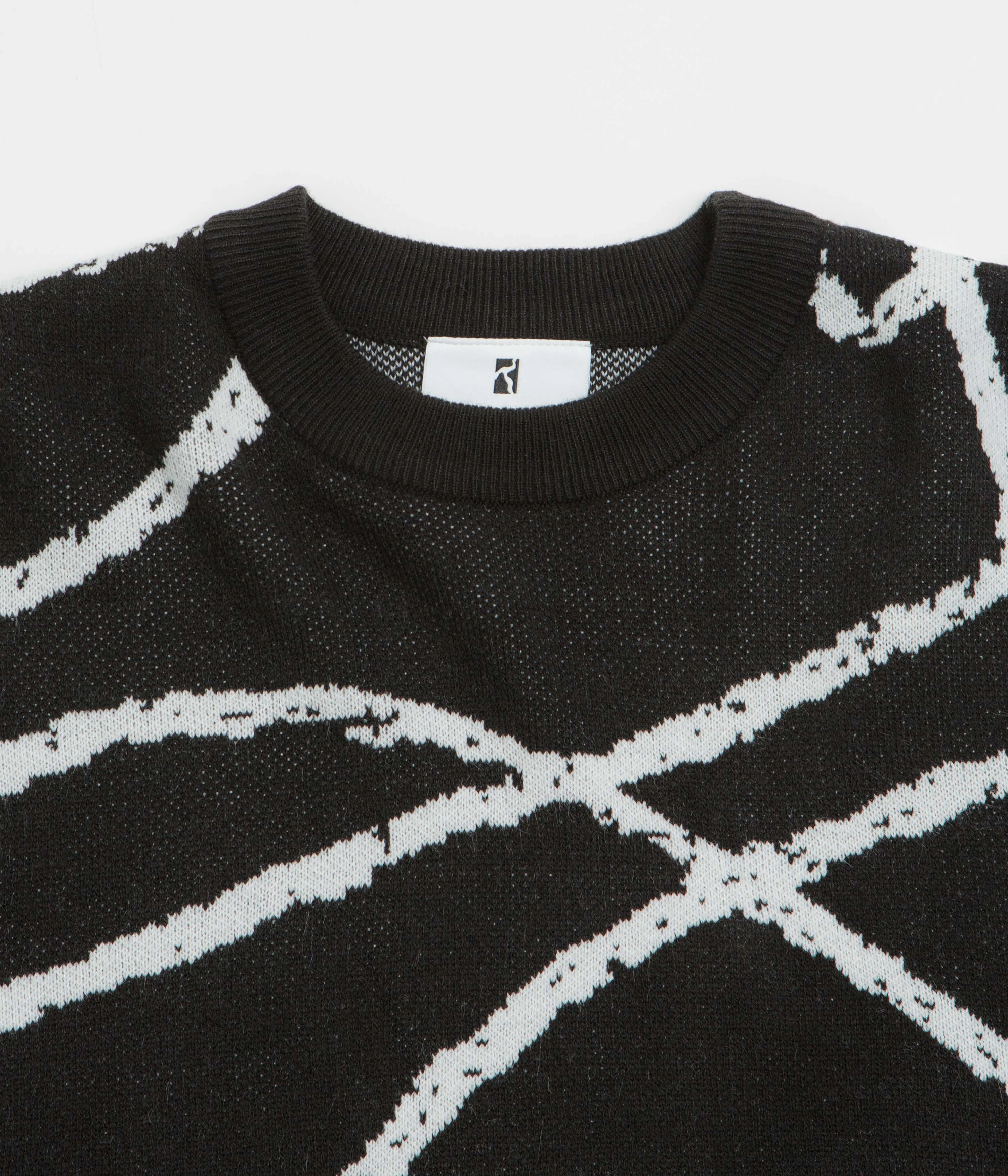 UV resistant Men's Poetic Collective Doodle Jacquard Knitted Crewneck Sweatshirt - Black