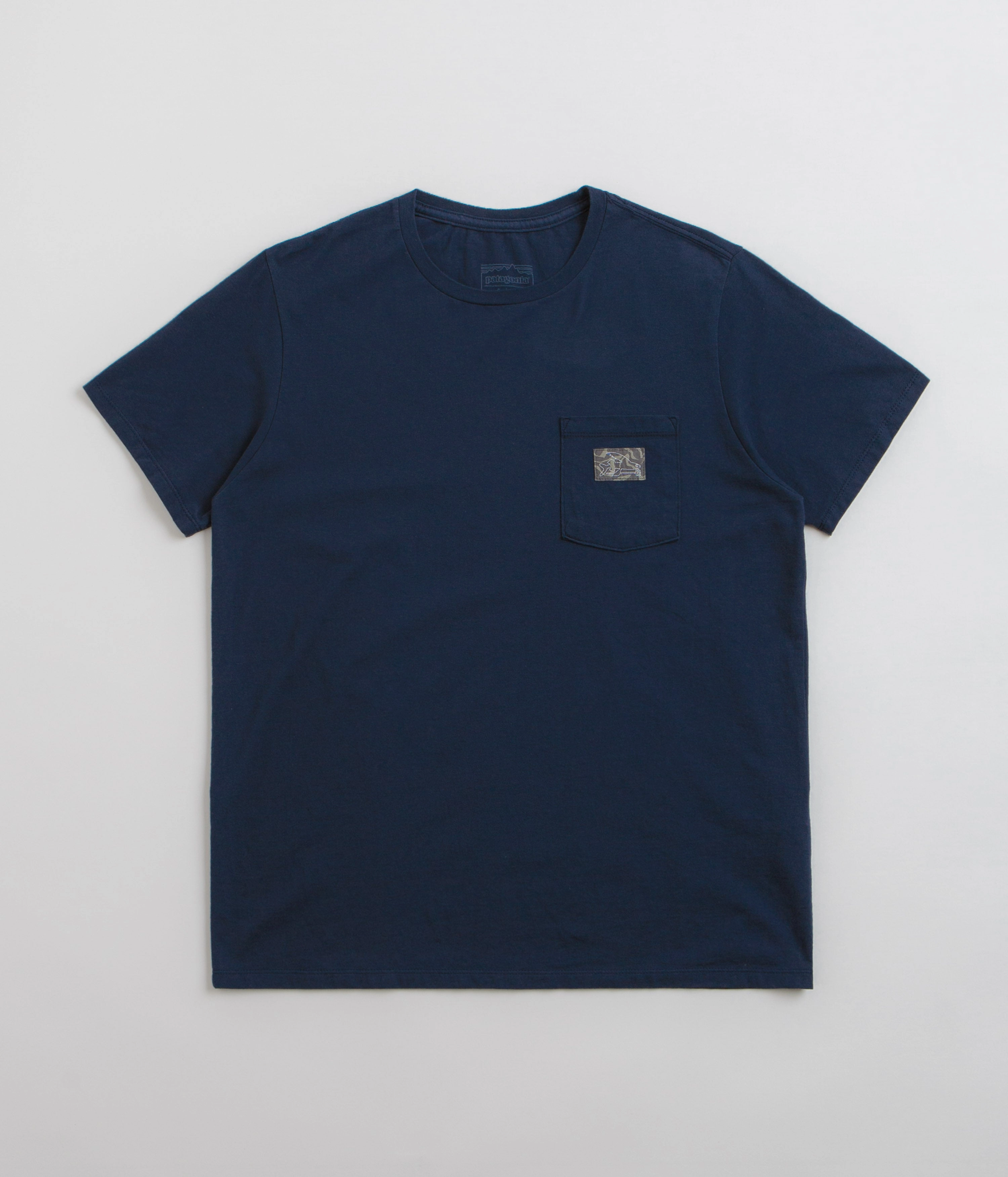 Patagonia Flying Fish Tides Organic Pocket T-Shirt - New Navy Street Casual Comfortable All Day Wear