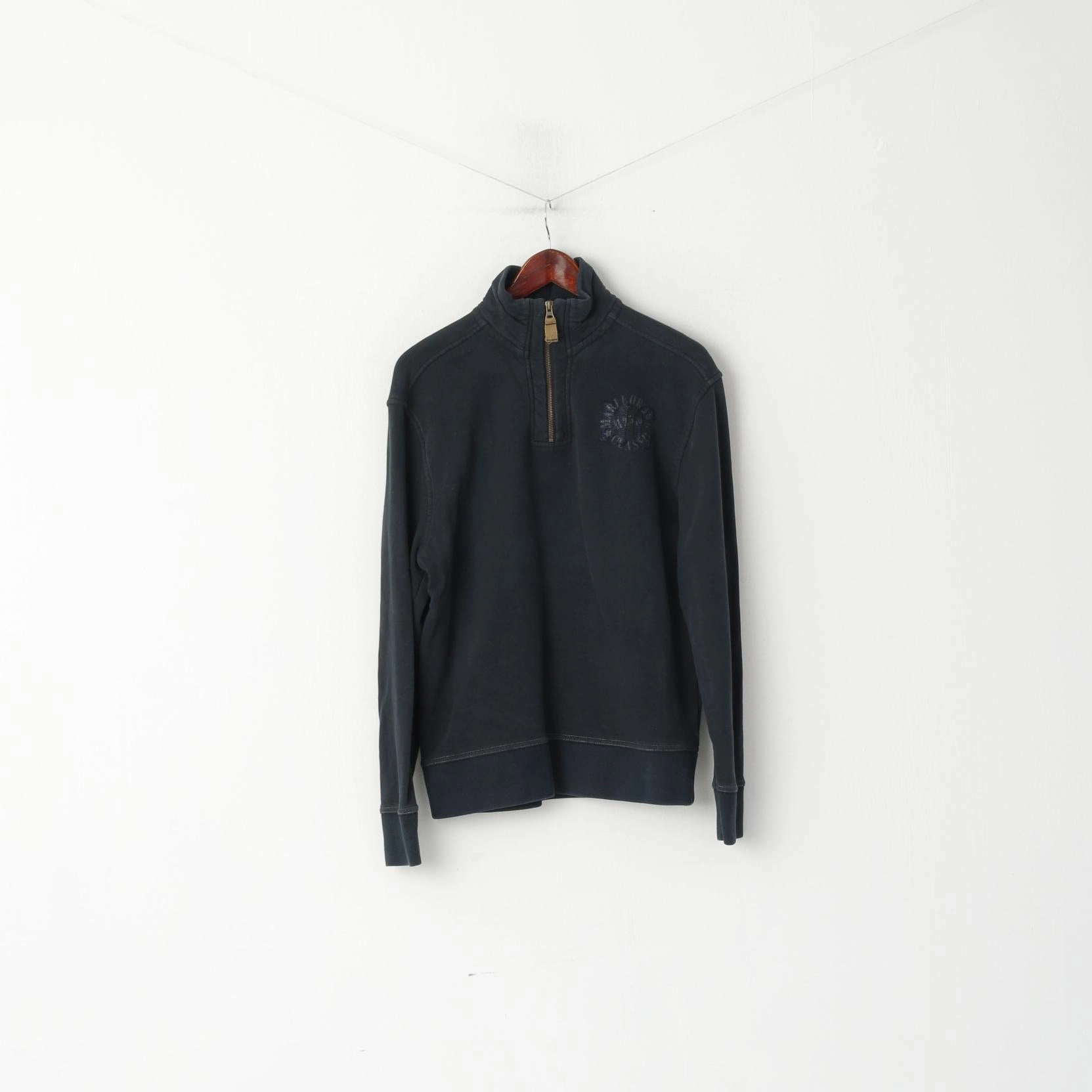 Odor Resistant Marlboro Classsics Men XL (L) Sweatshirt Navy Cotton Zip Neck Vintage Pullover Top