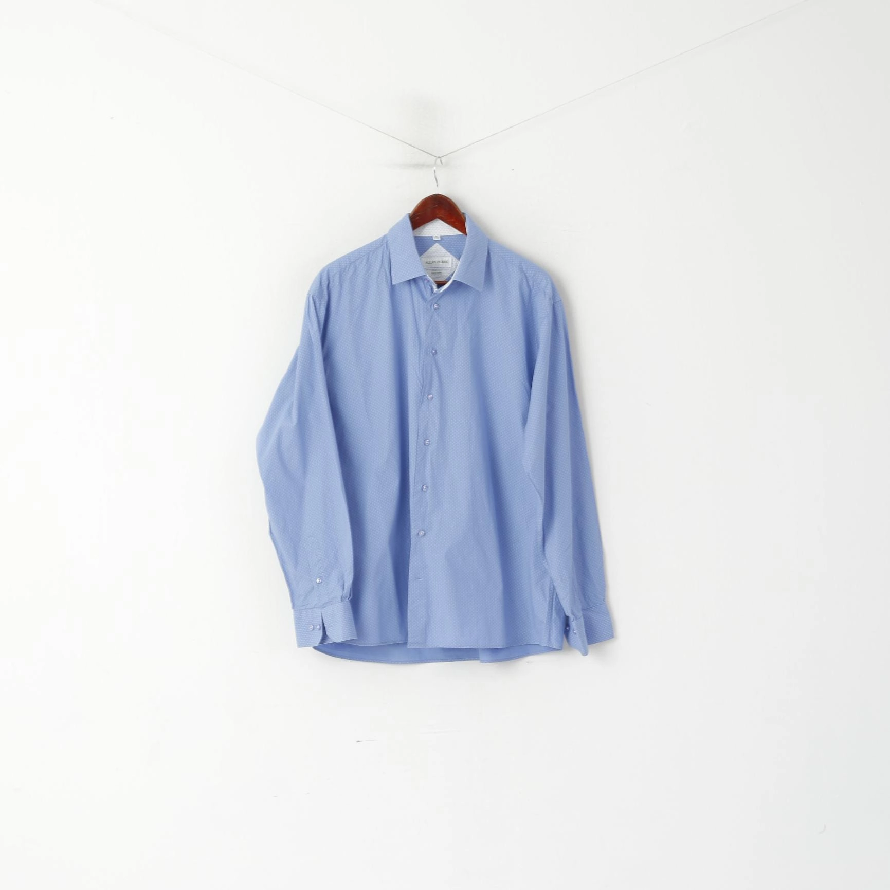 Reinforced Elbow Patches Lightweight texture Allan Clark Men 43/44 XL Casual Shirt Blue Luxury Cotton Long Sleeve Top