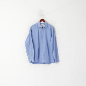 Reinforced Elbow Patches Lightweight texture Allan Clark Men 43/44 XL Casual Shirt Blue Luxury Cotton Long Sleeve Top