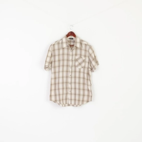 Killtec Men L Casual Shirt Beige Check Technical Outdoor Short Sleeve Vintage Top Creative Professional Seamless Shoulder Construction