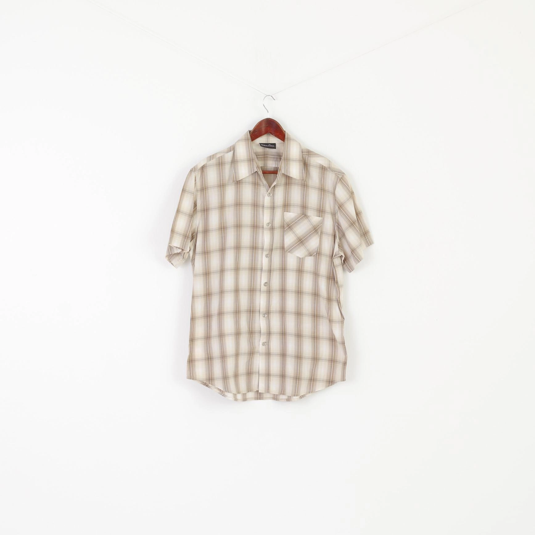 Killtec Men L Casual Shirt Beige Check Technical Outdoor Short Sleeve Vintage Top Creative Professional Seamless Shoulder Construction