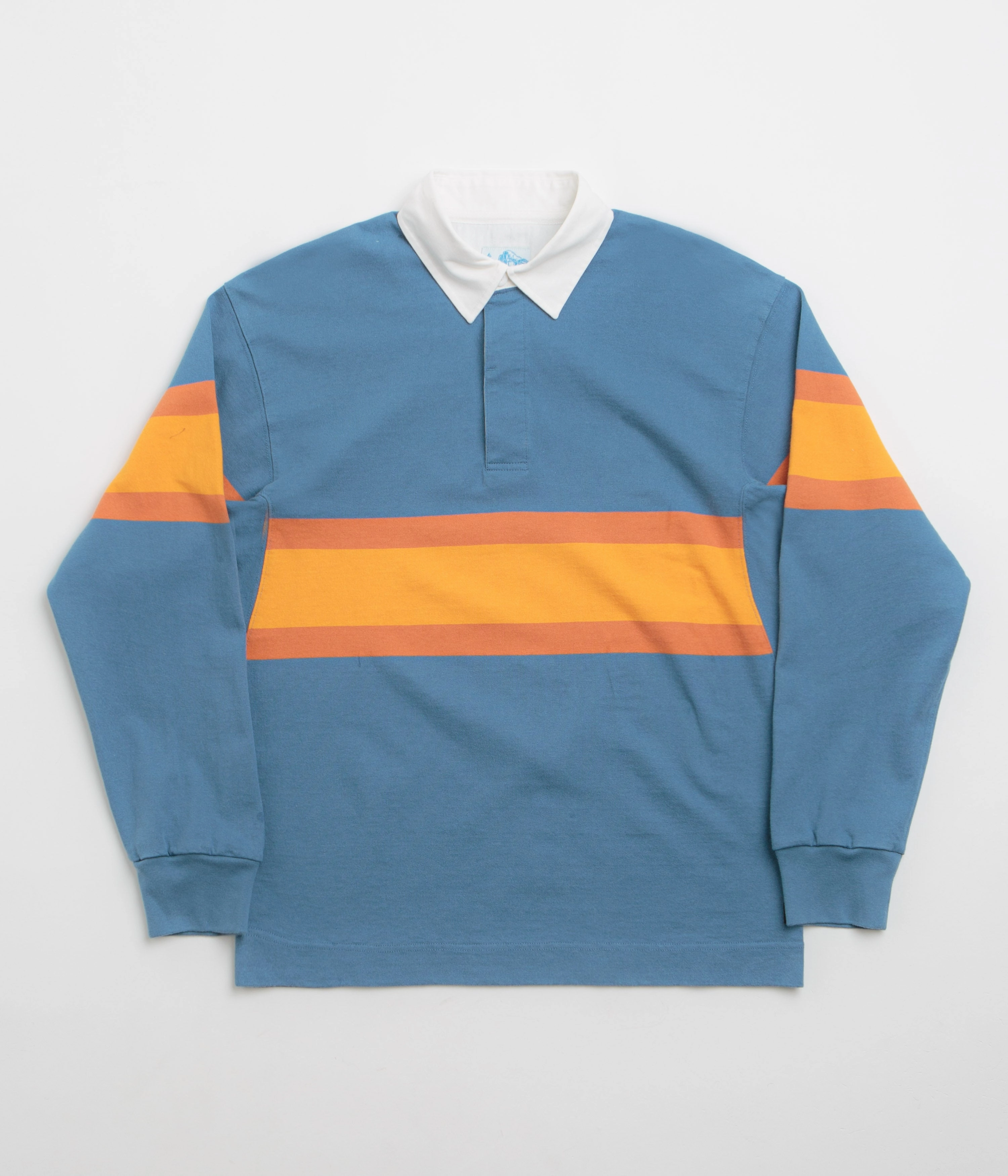 Gramicci Langdon Rugby Shirt - Sky / Apricot Weekend Outfit Quick Release Cuffs