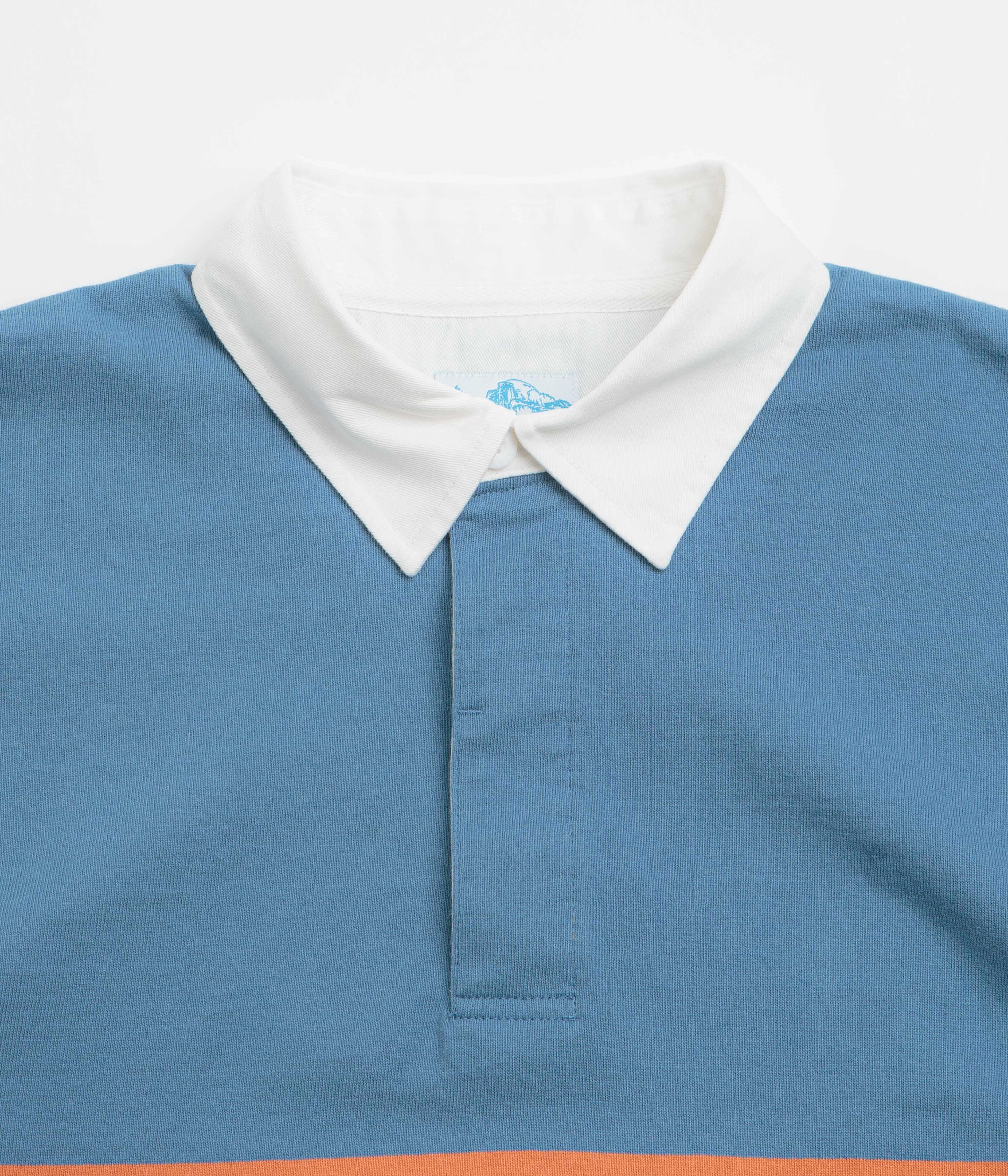 Gramicci Langdon Rugby Shirt - Sky / Apricot Streetwear Fitted Cut