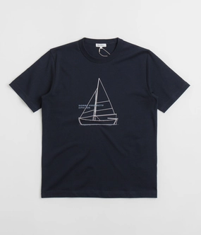 Norse Projects Holger Organic Boat Print T-Shirt - Dark Navy Essential Clothing
