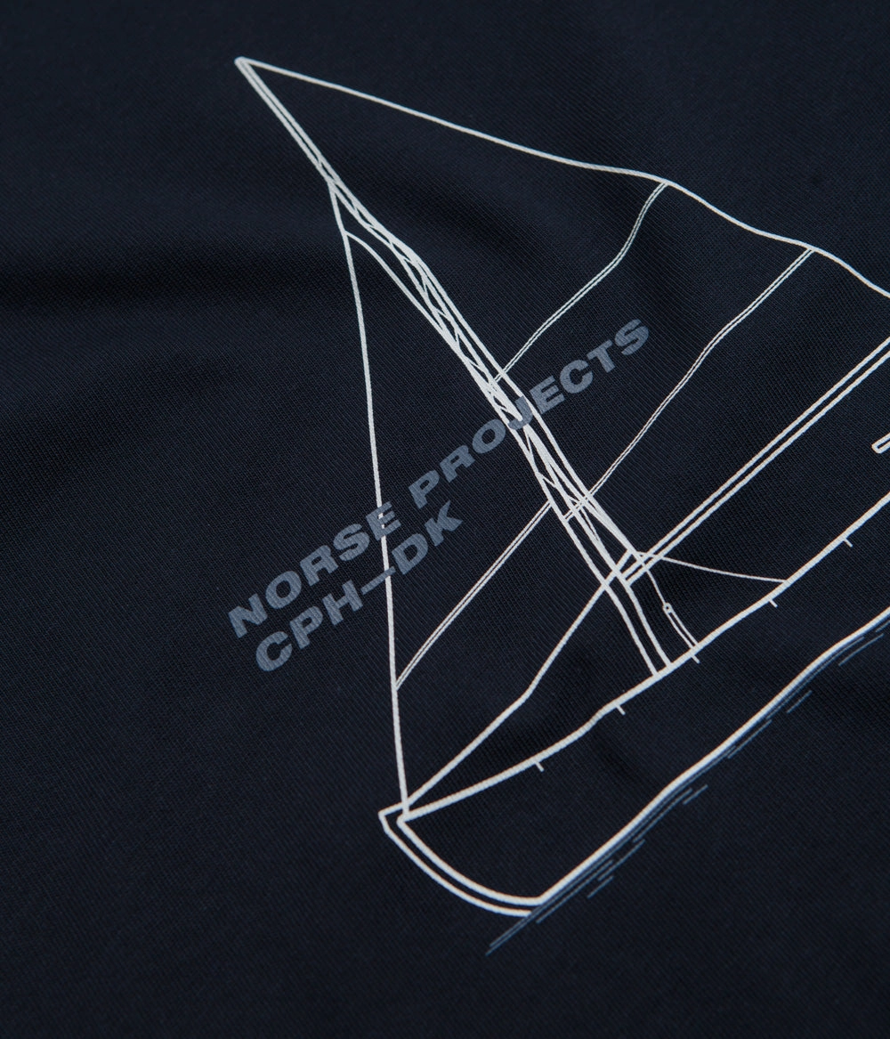 Norse Projects Holger Organic Boat Print T-Shirt - Dark Navy Easy Look proper length