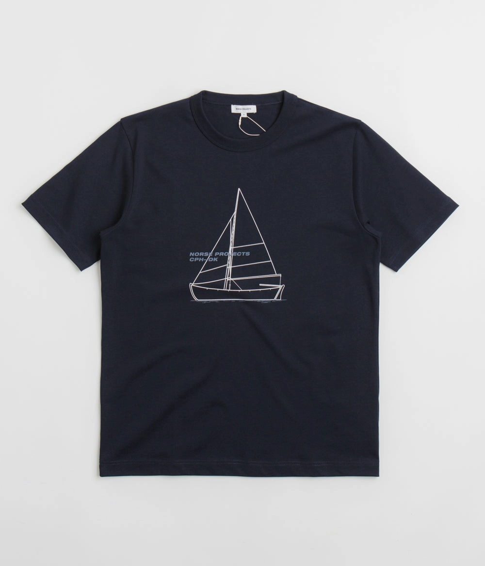 Norse Projects Holger Organic Boat Print T-Shirt - Dark Navy Essential Clothing