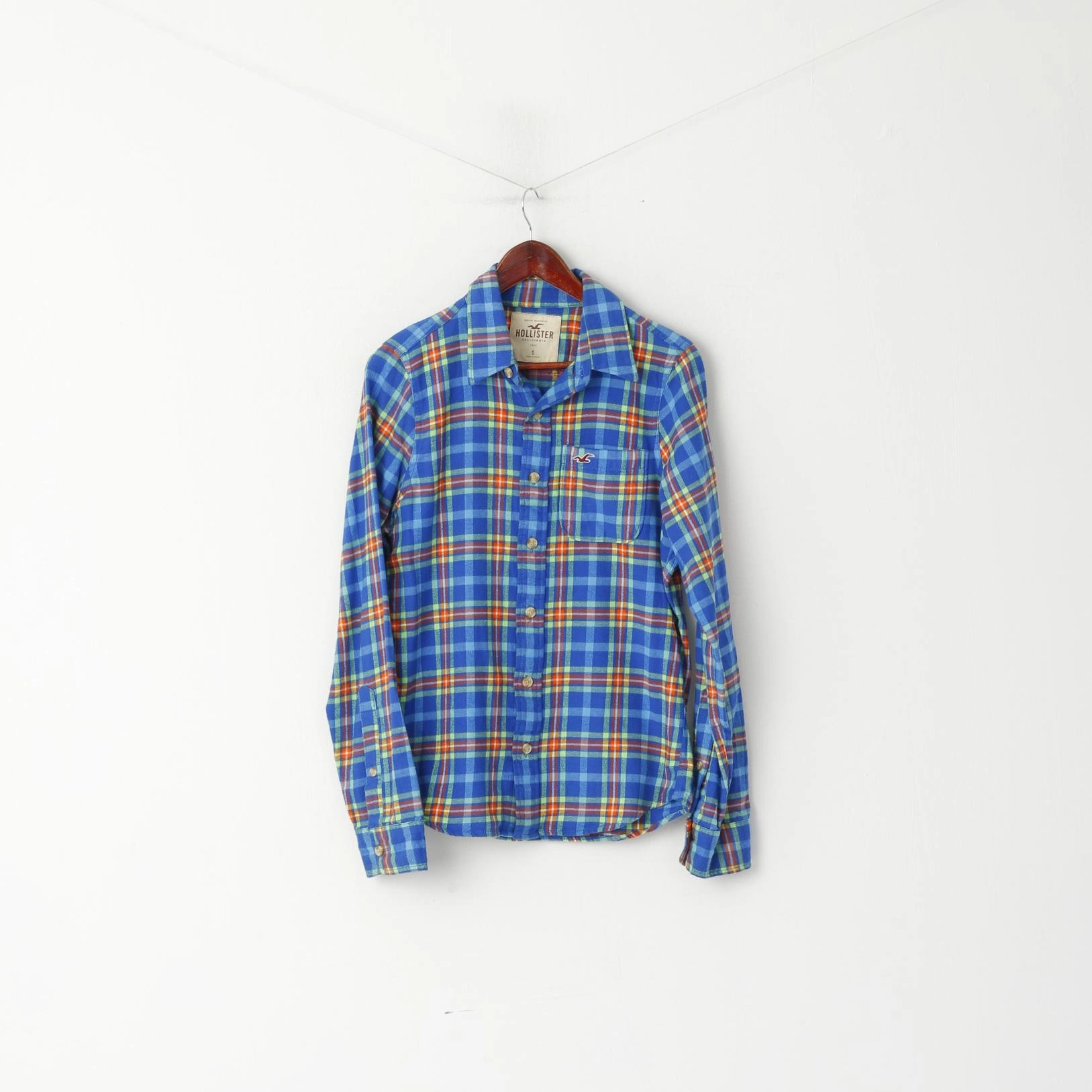 Hollister Men S Casual Shirt Blue Check Cotton Soft Flanel Long Sleeve Top holiday season Team Building