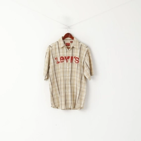 Mesh Insert Animal Print Levi's Type 1 Men XL Casual Shirt Brown Check Cotton Short Sleeve Logo Top
