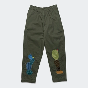 Chino High Waisted NIME Pants CACTUS Embroidery - Khaki Dressy look