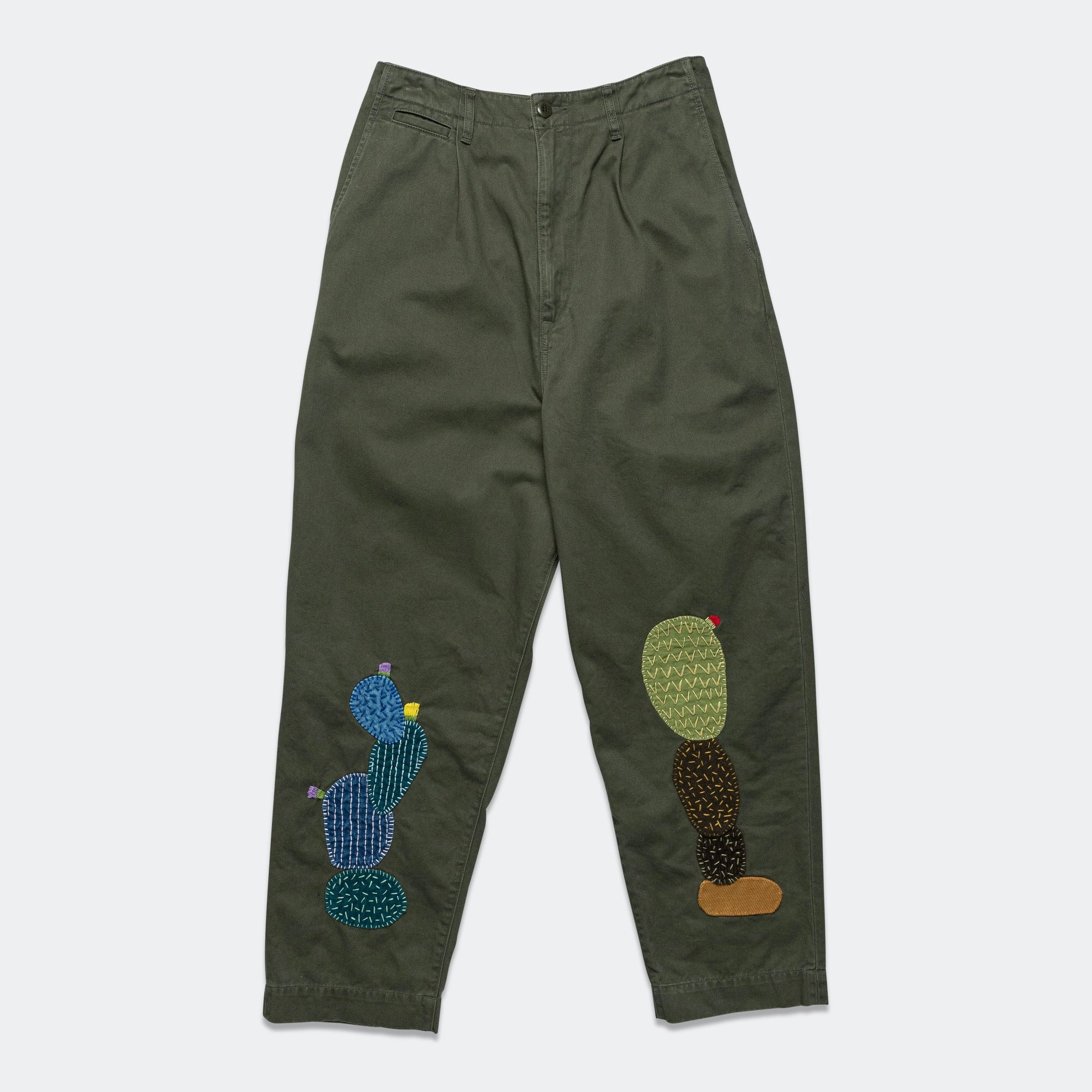 Chino High Waisted NIME Pants CACTUS Embroidery - Khaki Dressy look