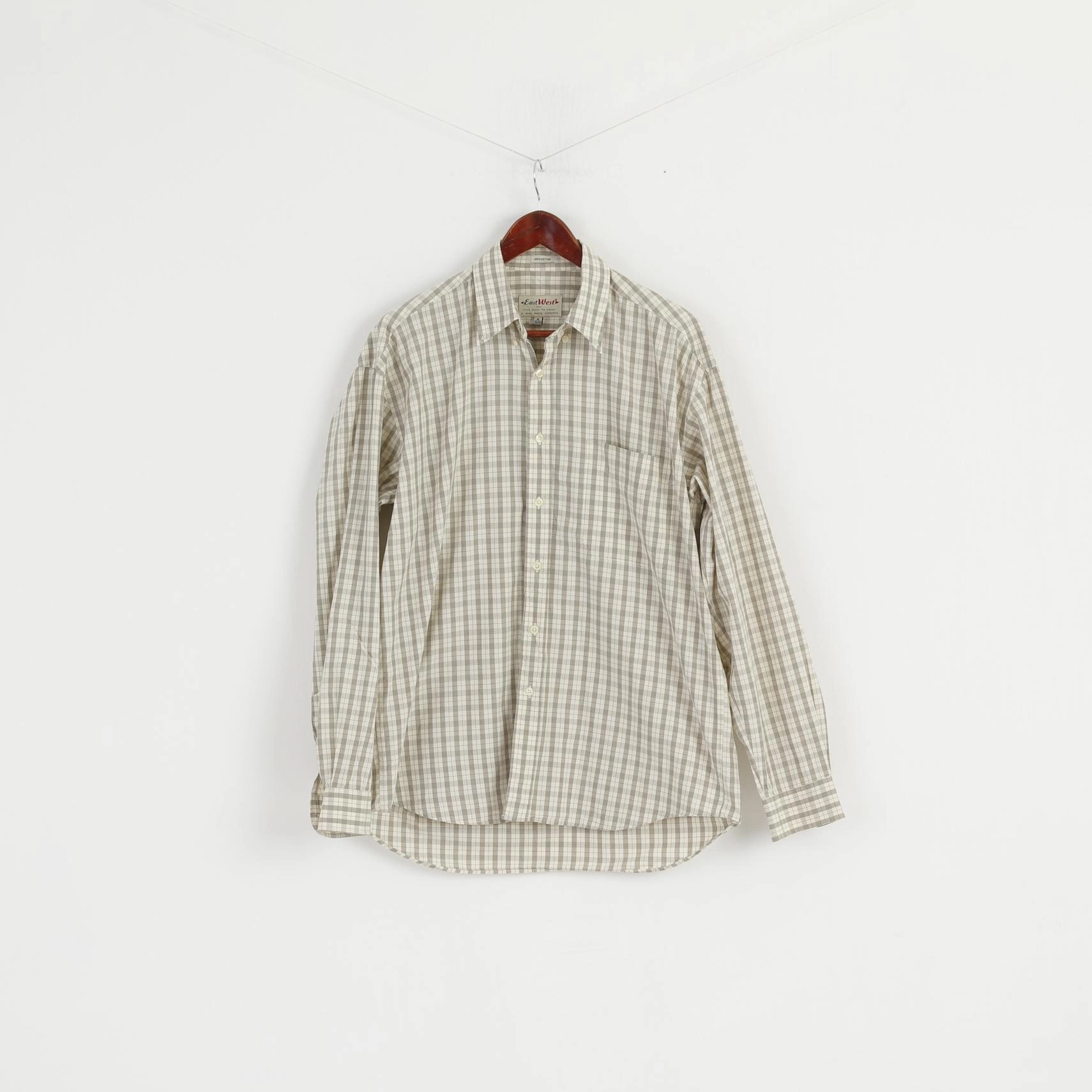 Everyday Wear elegant design East West Men M Casual Shirt Beige Check Cotton Western Long Sleeve Top