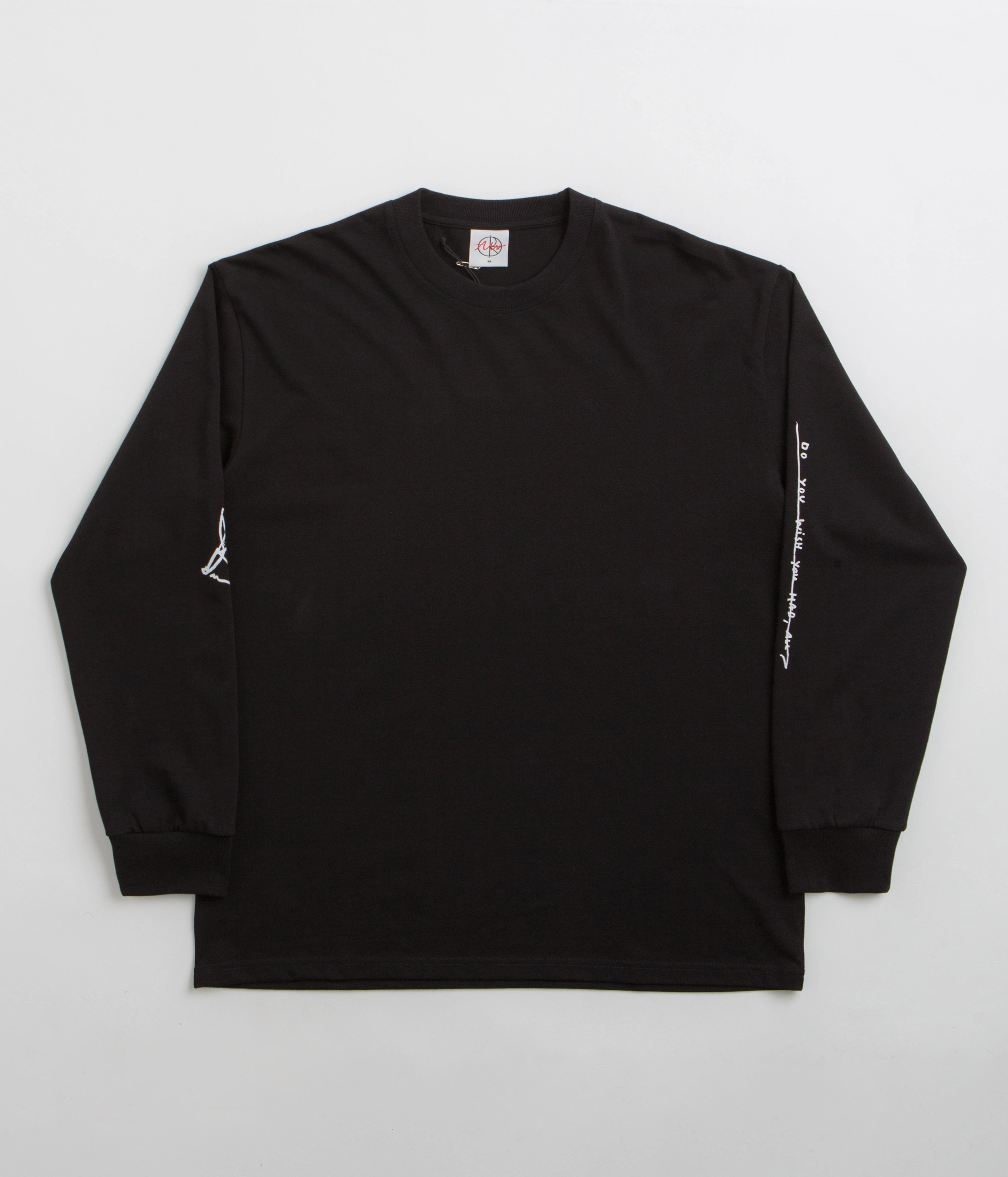 Wrinkle Resistant Texture Simple Chic Polar Sad at Times Long Sleeve T-Shirt - Black