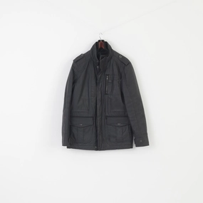 Jack & Jones Men M Jacket Black Wax Cotton Padded Rewind Style Zip Up Top ReflectiveDetailing Distribute