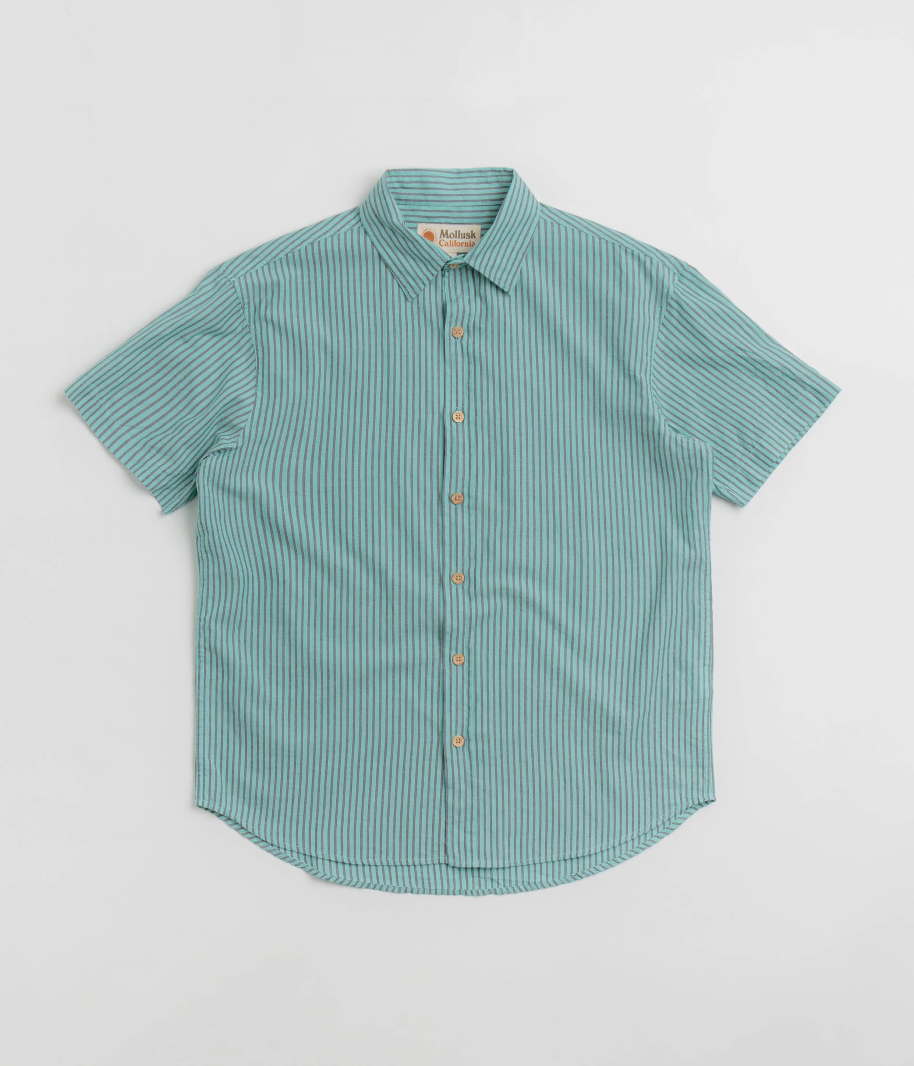 Mollusk Summer Shirt - Blue Teal Stripe Breathable back panel Distressed finish