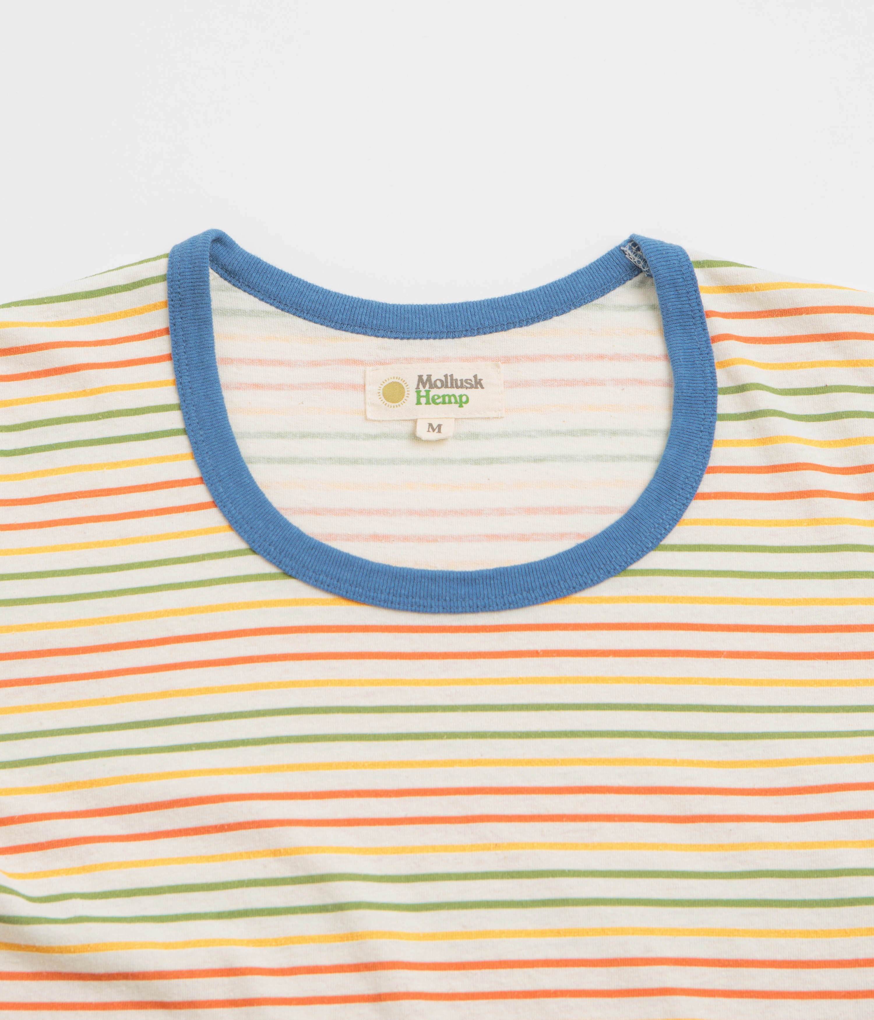 Mollusk Womens Ringer T-Shirt - Red / Gold / Green Stripe Skin Friendly Blends BreathableMeshLining