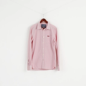 Superdry Men L (M) Casual Shirt Pink Striped Cotton Japan Long Sleeve Detailed Buttons Top Moisture wicking