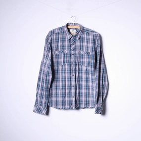 Roll-Up Sleeve Geometric Print Henri Lloyd Mens M Casual Shirt Blue Check Long Sleeve Cotton Pockets