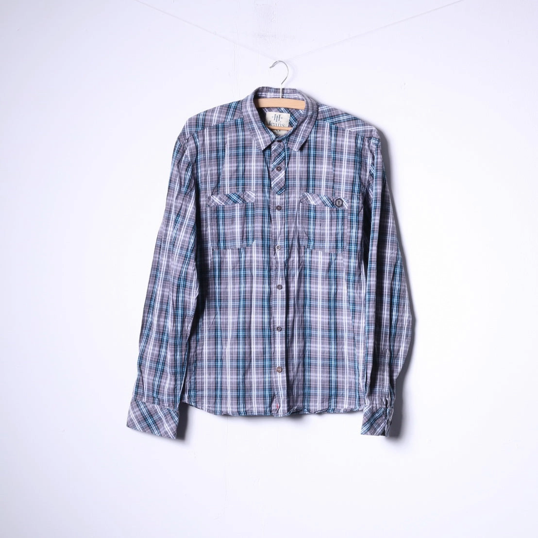 Roll-Up Sleeve Geometric Print Henri Lloyd Mens M Casual Shirt Blue Check Long Sleeve Cotton Pockets