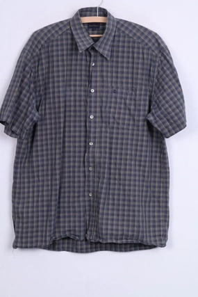 High-End Finish RED GREEN Mens L Casual Shirt Check Cotton Blue Short Sleeve
