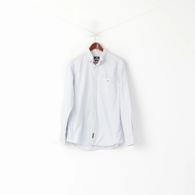 No Chafe Edging Picnic Outfit U.S. Polo Assn Men M Casual Shirt White Blue Cotton Striped Button Down Collar Top