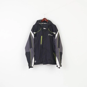 Rack hot - weather option East Wind Men XL 54/56 Ski Jacket Black Hooded Outdoor Clima Tex Full Zipper Winter Top